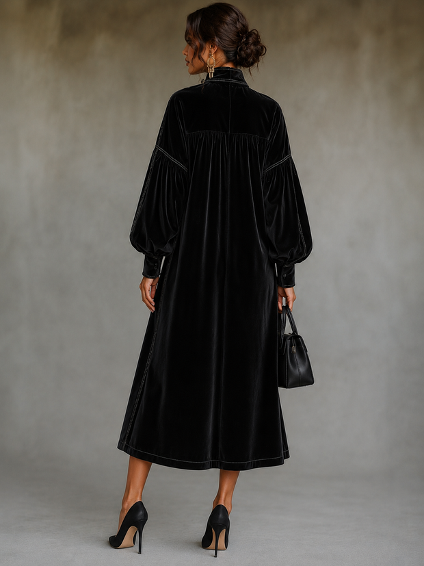 Margot | Robe midi en velours noir à nœud