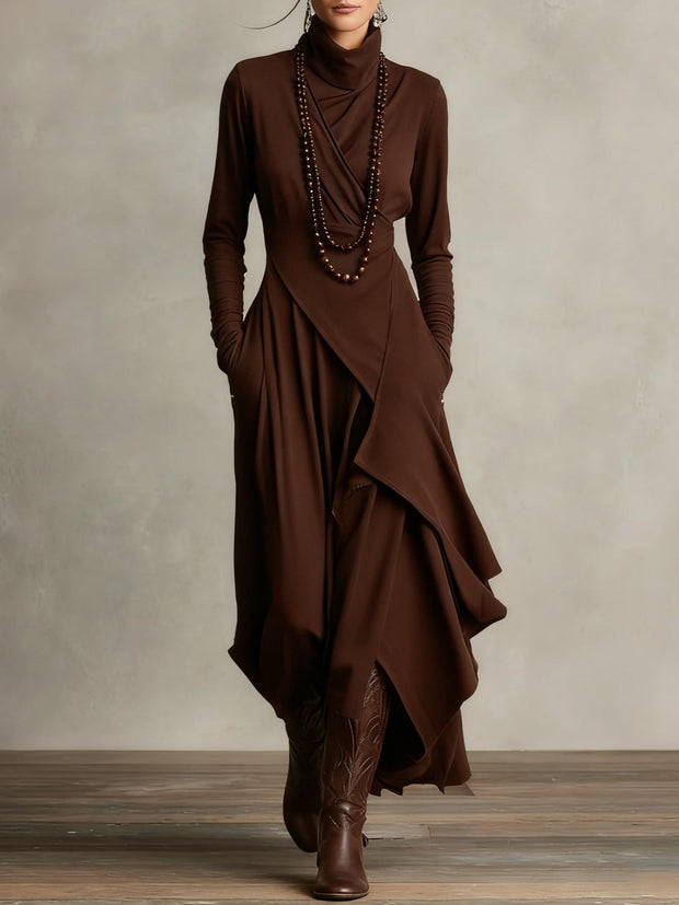Apolline | Robe longue col roulé à drapé asymétrique
