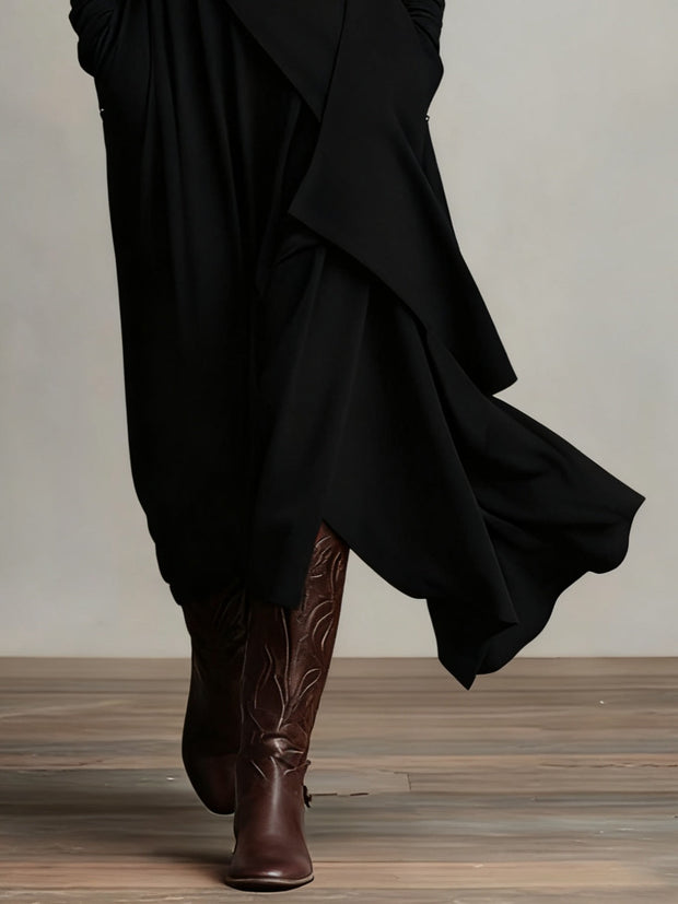 Apolline | Robe longue col roulé à drapé asymétrique
