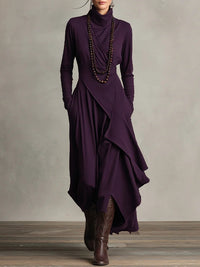 Albertine | Robe longue drapée asymétrique à col roulé