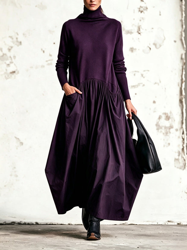 Robe longue Simone violet foncé à col montant