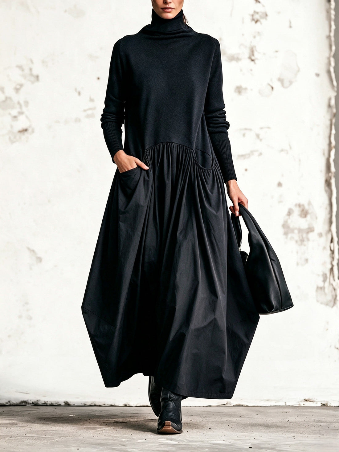 Simone | Robe longue à col montant