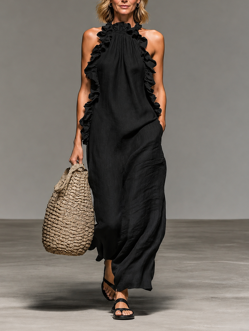 Emma | Robe longue sans manches à volants discrets