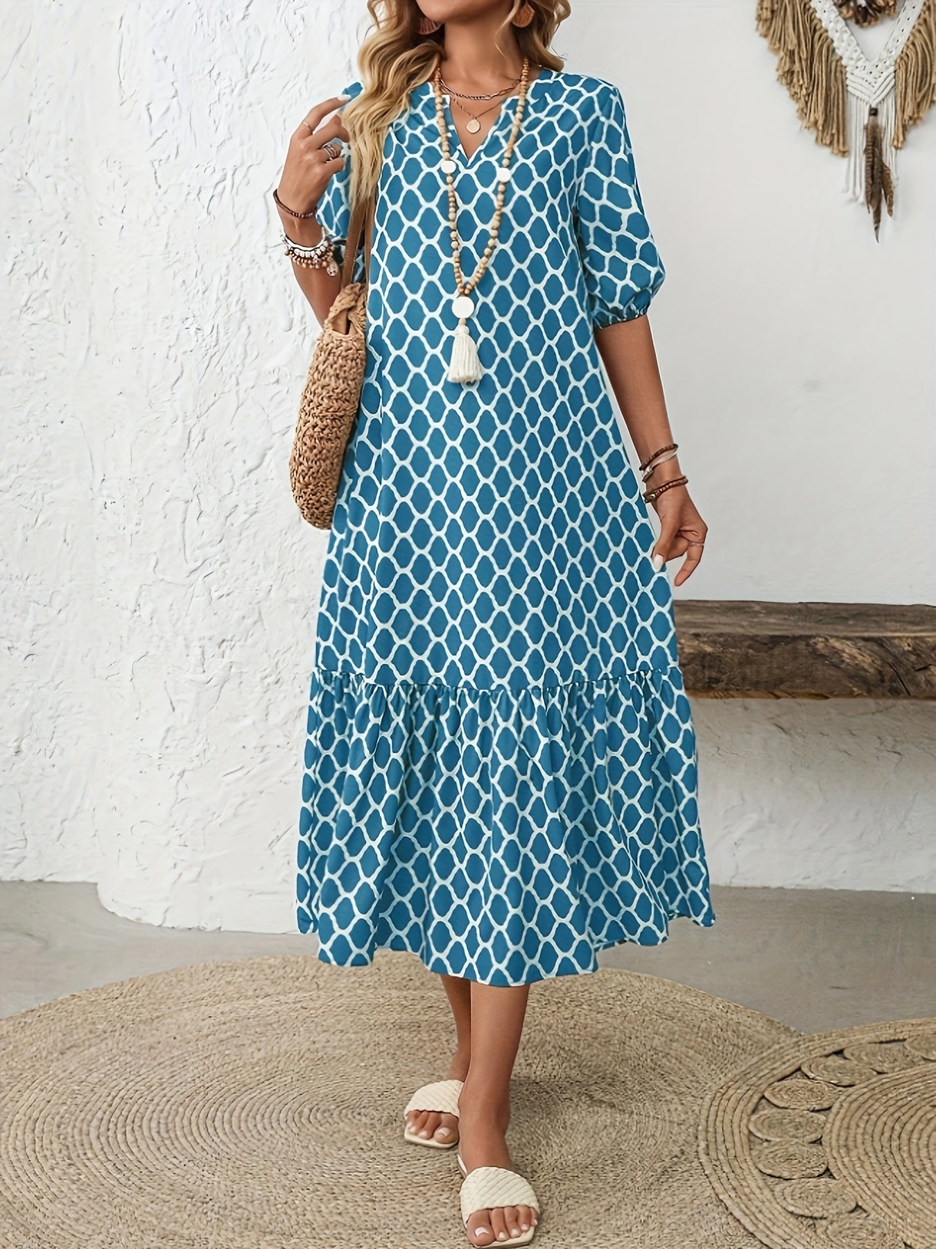 Rosalie – Robe midi fluide et confortable à motif élégant