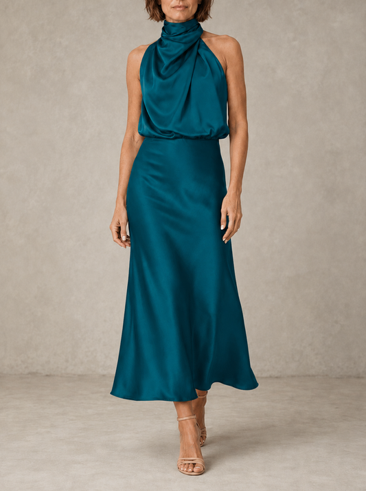 Célestine | Robe longue en satin à col halter