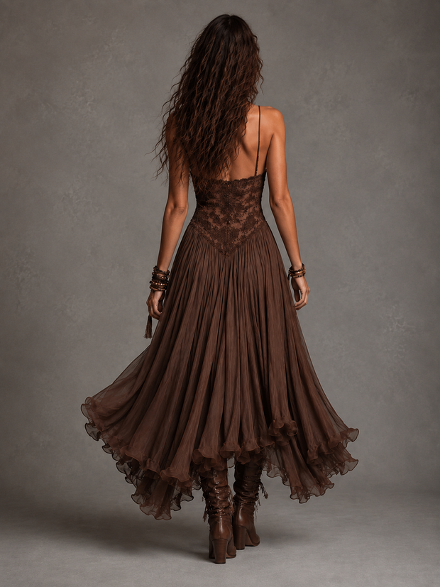 Ninon | Robe longue corset en dentelle brodée