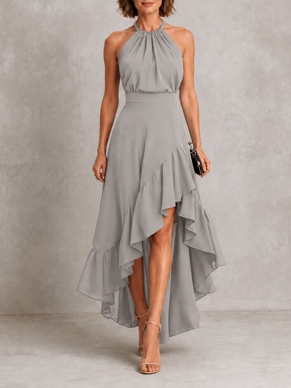 Chloé | Robe longue col halter à ourlet à volants