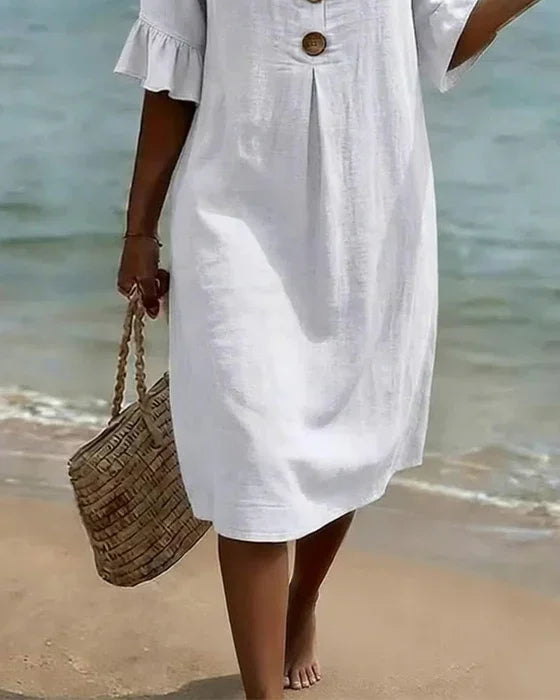 Vanesa – Robe fluide avec manches volantées et boutons
