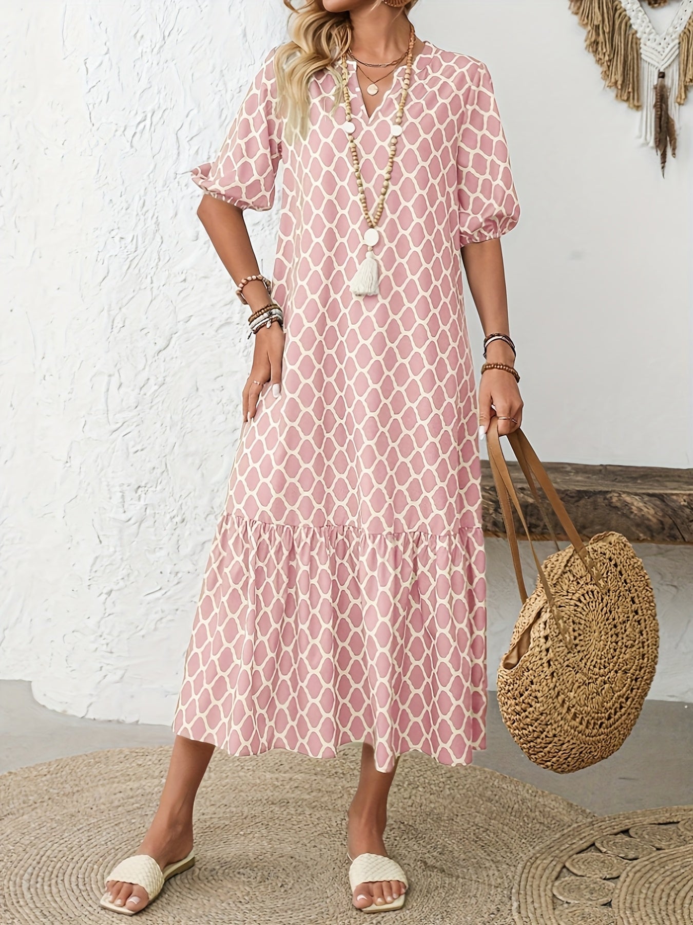 Rosalie – Robe midi fluide et confortable à motif élégant