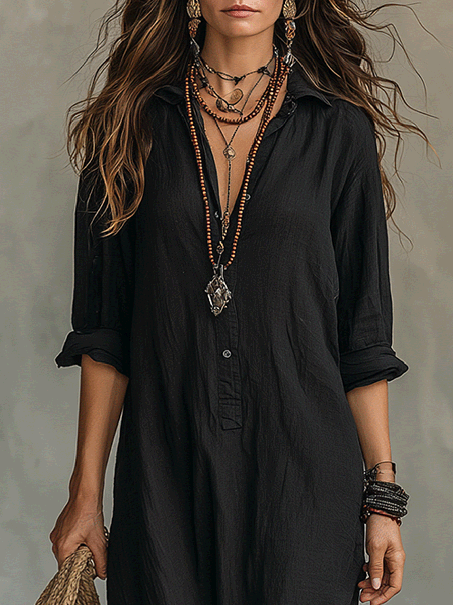 Noémie – Robe chemise bohème longue