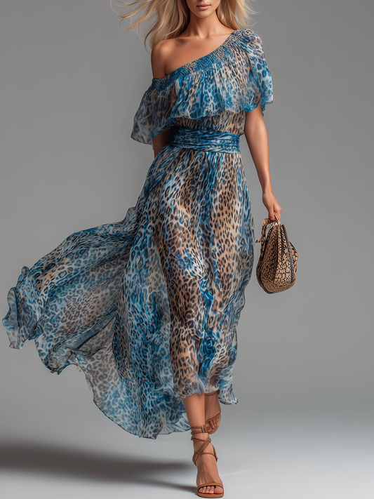 Léa | Robe longue léopard à épaules dénudées
