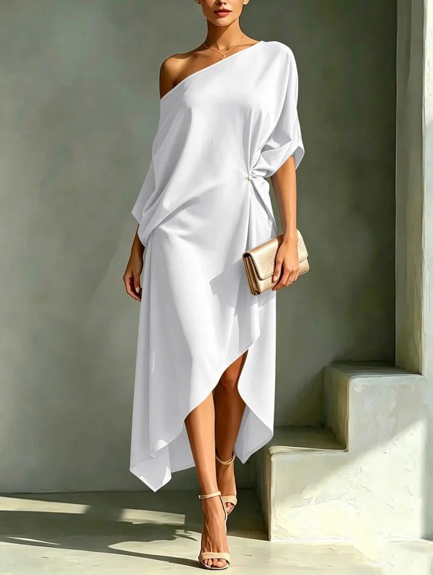 Camila | Robe midi asymétrique une épaule