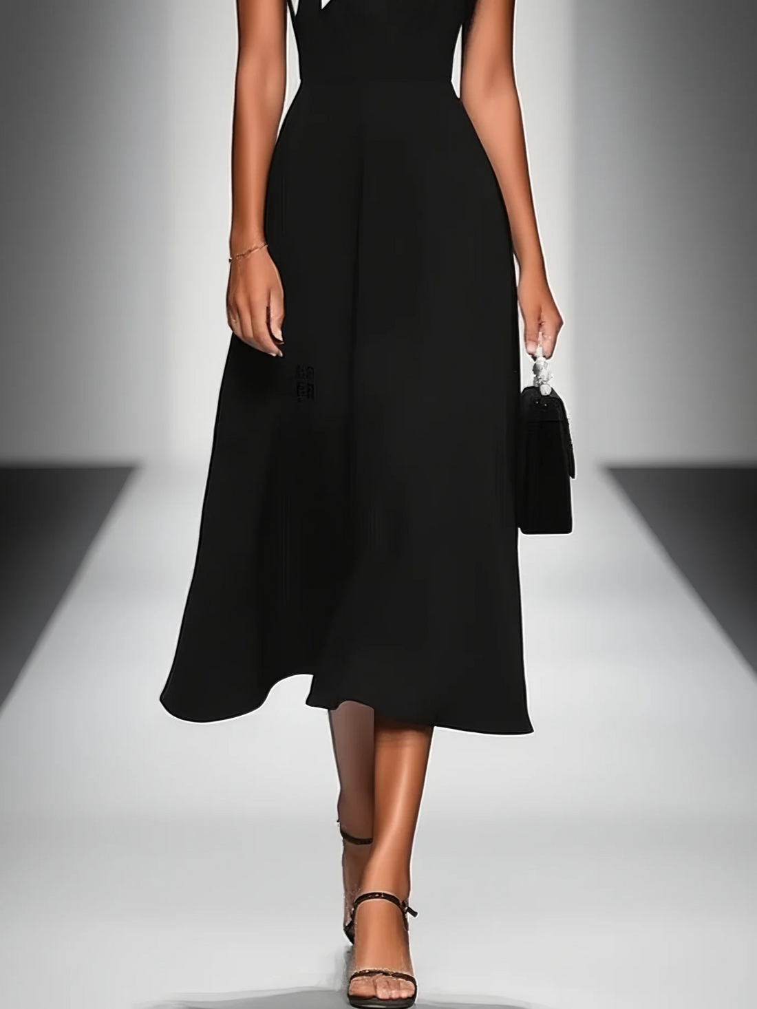 Camille | Robe midi noire à col contrasté