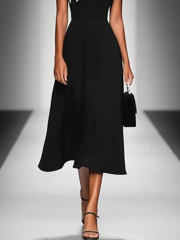 Camille | Robe midi noire à col contrasté