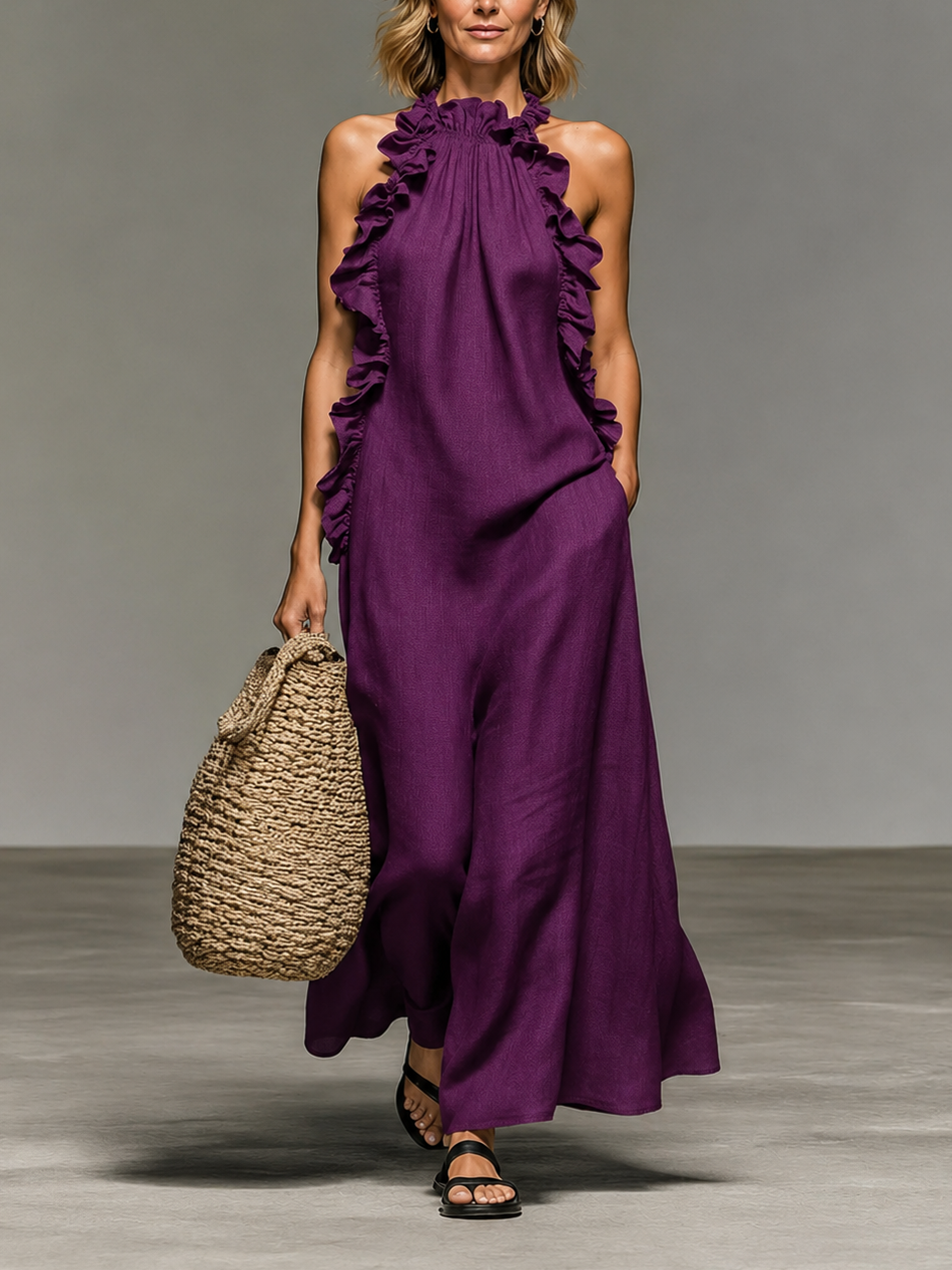 Emma | Robe longue sans manches à volants discrets