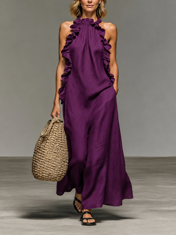 Emma | Robe longue sans manches à volants discrets