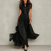 Odette | Robe longue plissée à col volanté