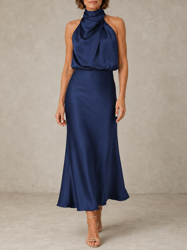 Célestine | Robe longue en satin à col halter