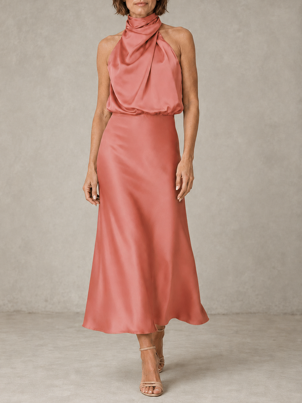 Célestine | Robe longue en satin à col halter