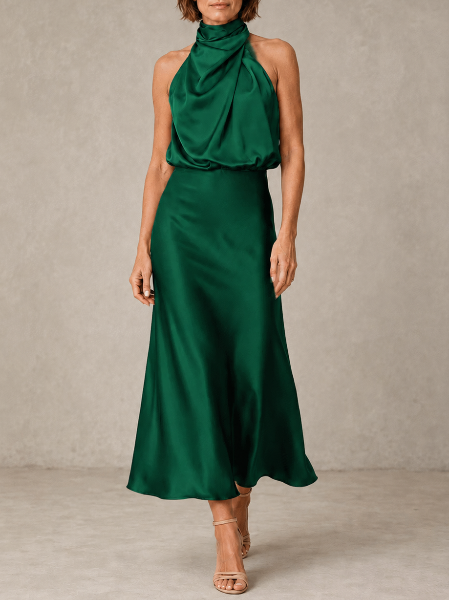 Célestine | Robe longue en satin à col halter