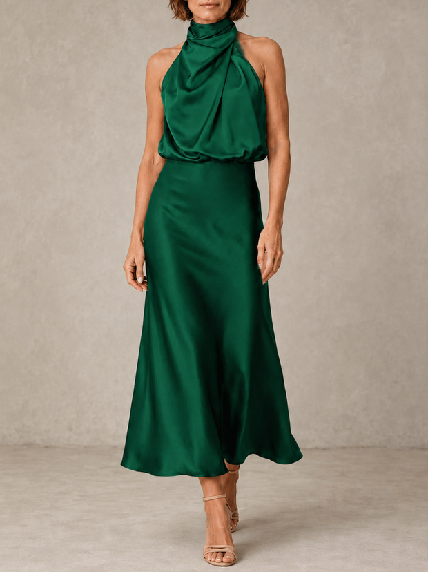Célestine | Robe longue en satin à col halter