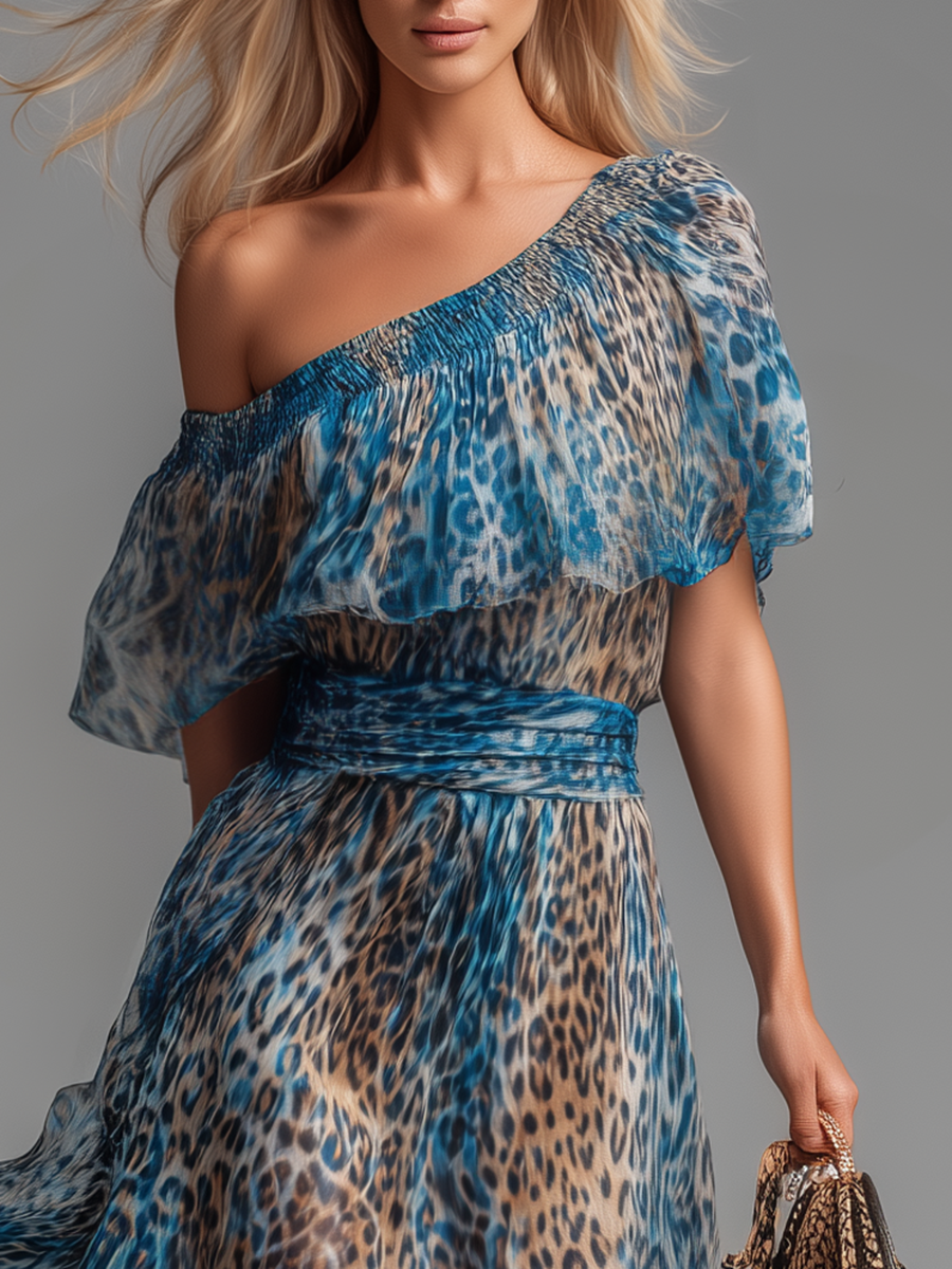 Léa | Robe longue léopard à épaules dénudées