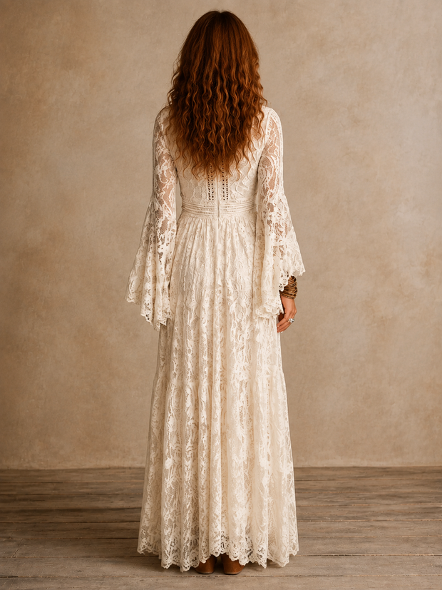 Héloïse | Robe longue rétro à manches évasées