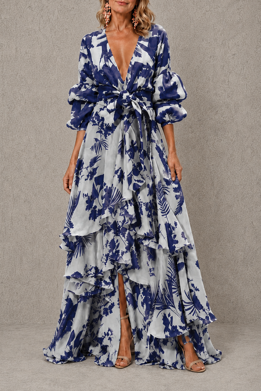 Bérénice | Robe longue à volants étagés et ceinture nouée