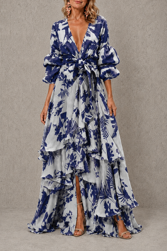 Bérénice | Robe longue à volants étagés et ceinture nouée