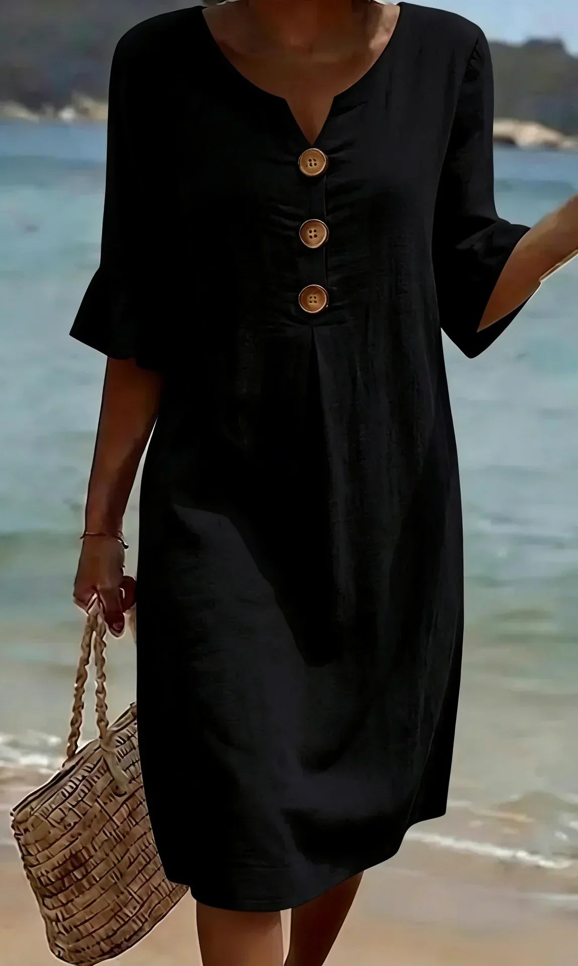 Vanesa – Robe fluide avec manches volantées et boutons