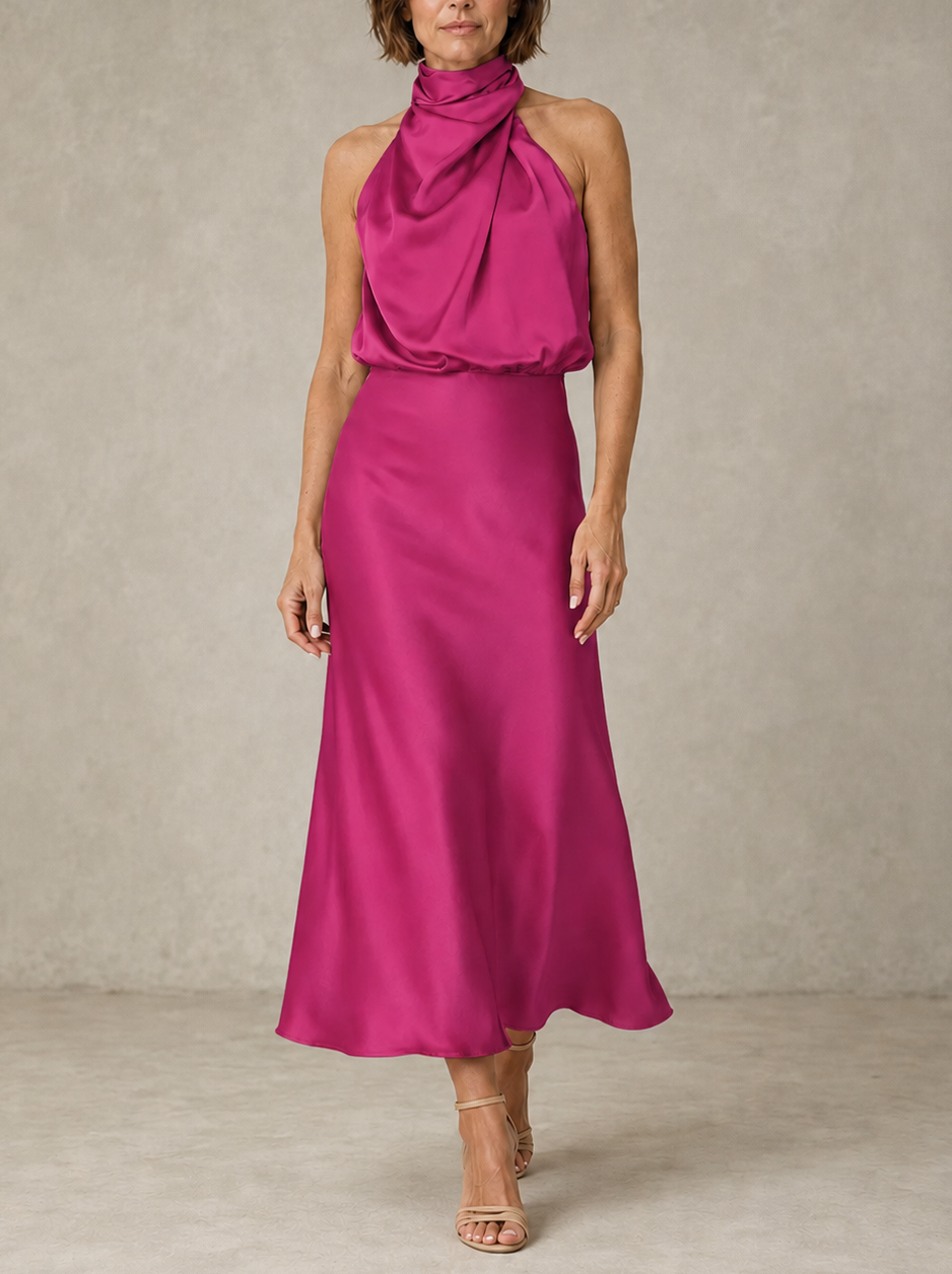 Célestine | Robe longue en satin à col halter