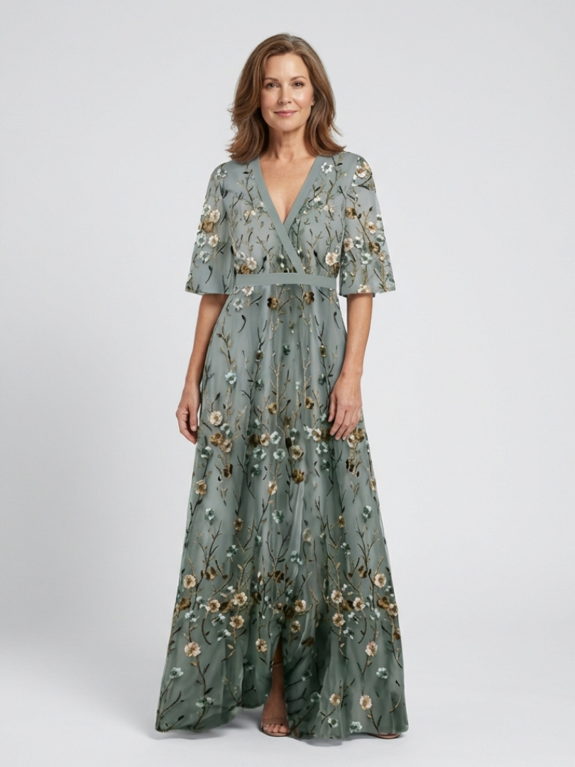 Estelle – Robe longue fleurie col V