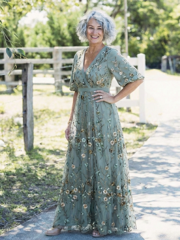 Estelle – Robe longue fleurie col V