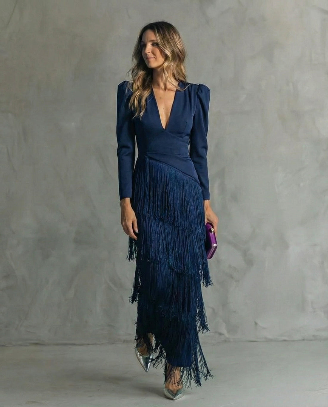 Chiara | Robe midi à manches à franges