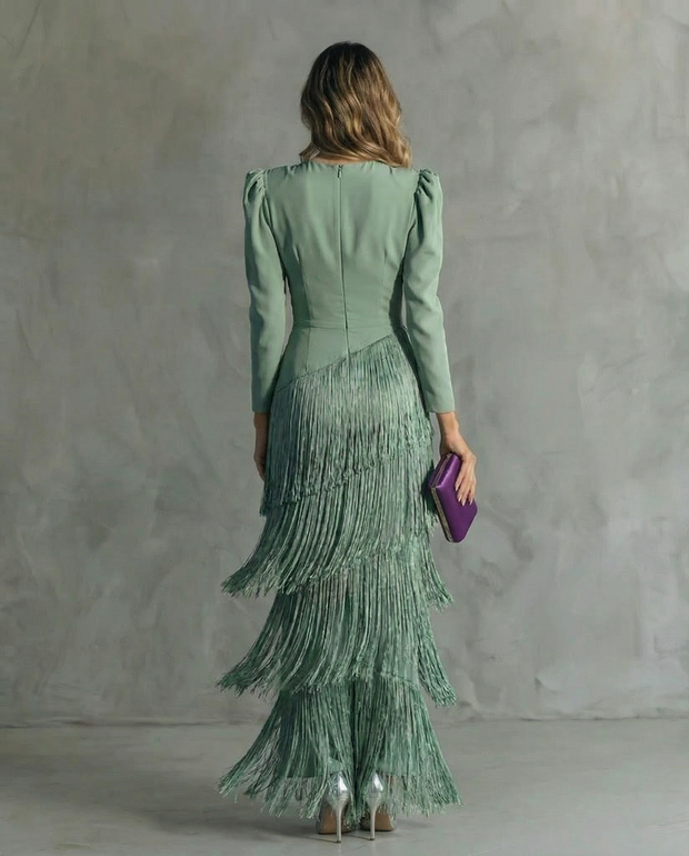 Chiara | Robe midi à manches à franges