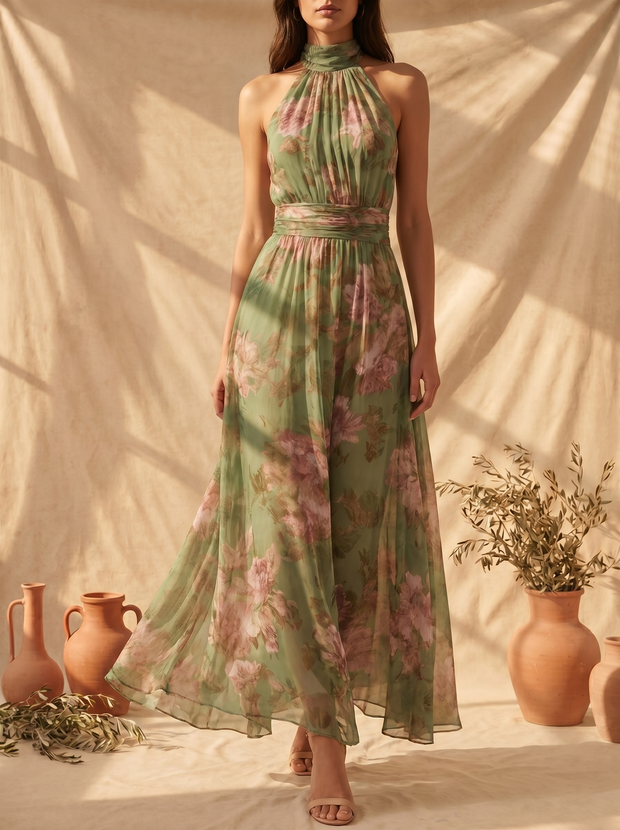 Lidia | Robe longue fleurie à col halter