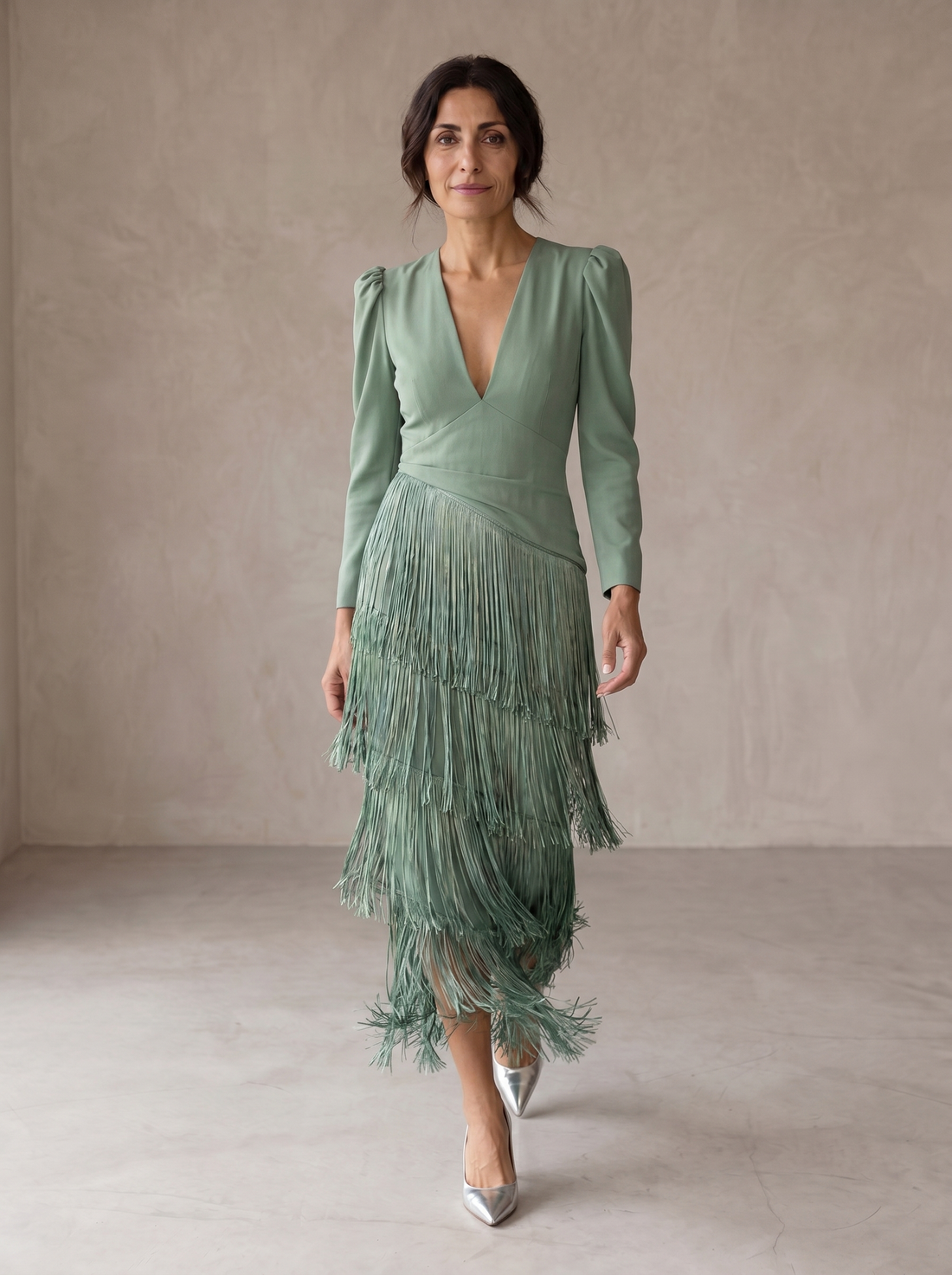 Chiara | Robe midi à manches à franges