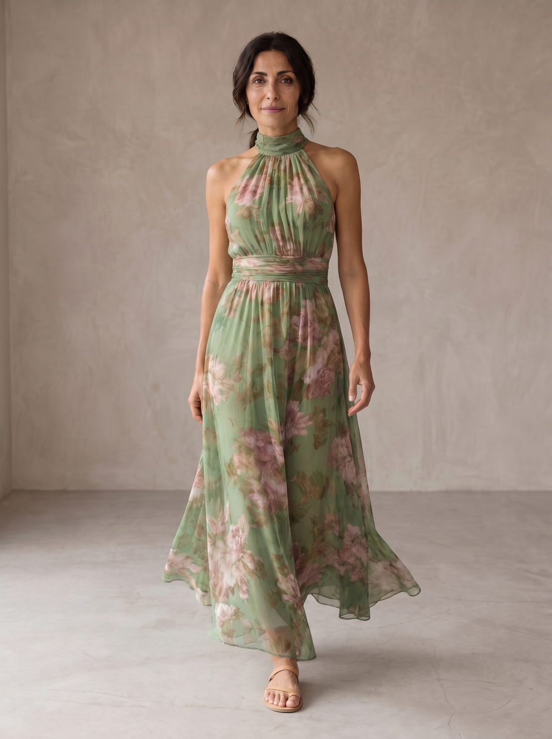 Lidia | Robe longue fleurie à col halter