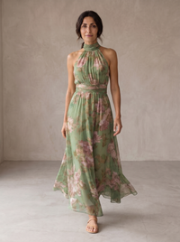 Lidia | Robe longue fleurie à col halter