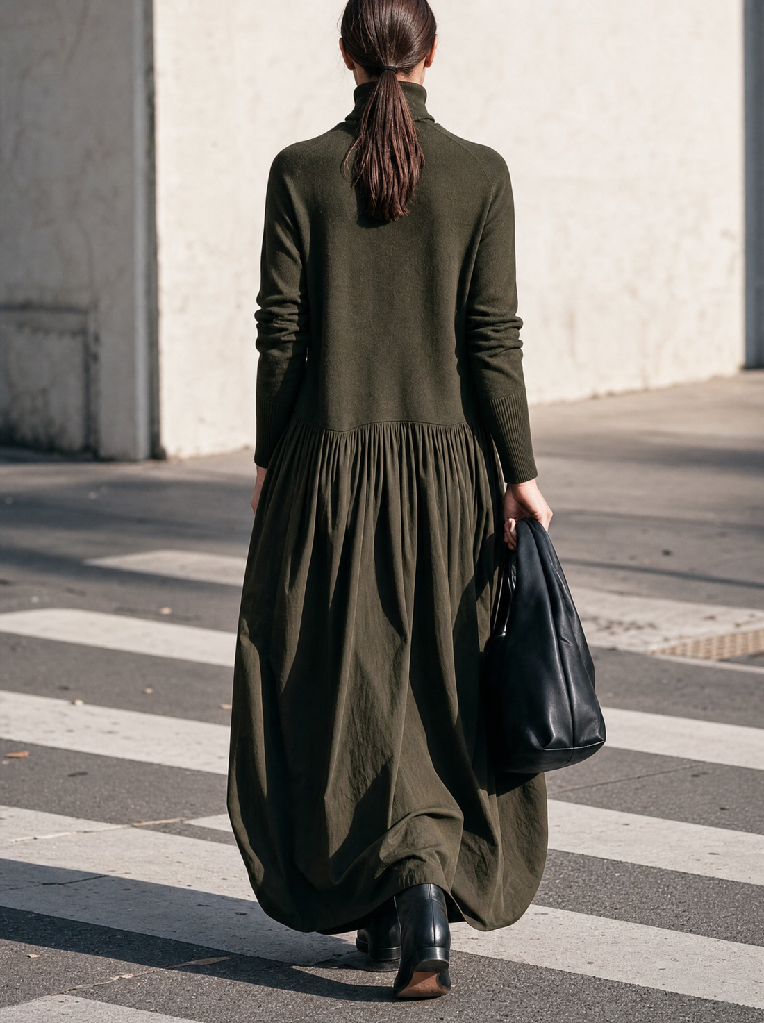 Robe longue Simone vert kaki, détail