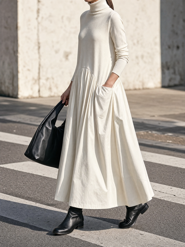 Robe longue Simone blanc cassé, portée