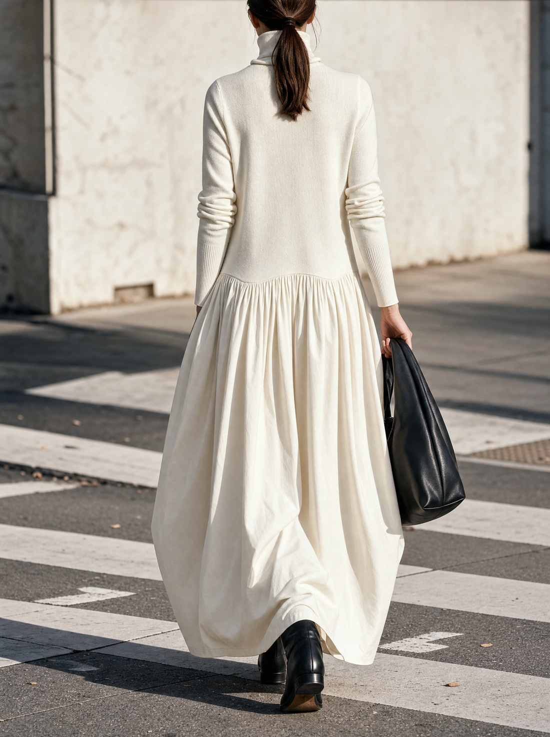 Robe longue Simone blanc cassé, détail