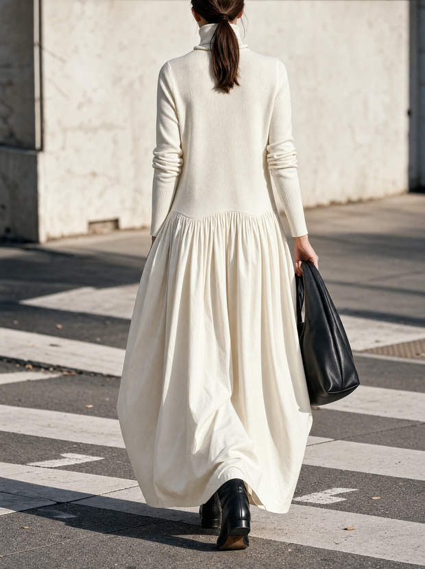 Robe longue Simone blanc cassé, détail