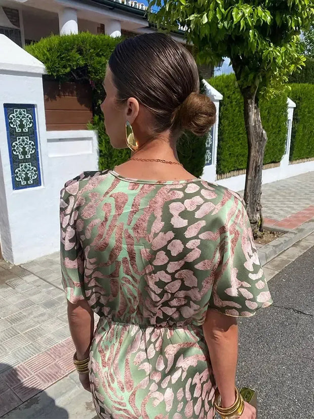 Higinia | Robe midi imprimée aux tons cuivrés
