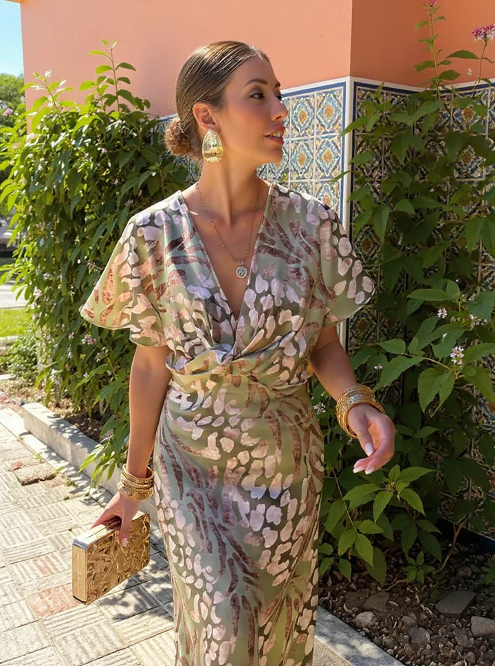 Higinia | Robe midi imprimée aux tons cuivrés