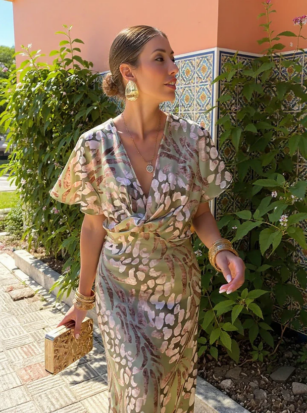Higinia | Robe midi imprimée aux tons cuivrés