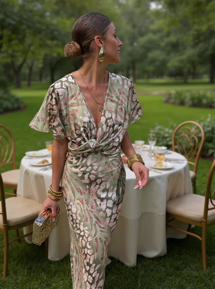 Higinia | Robe midi imprimée aux tons cuivrés