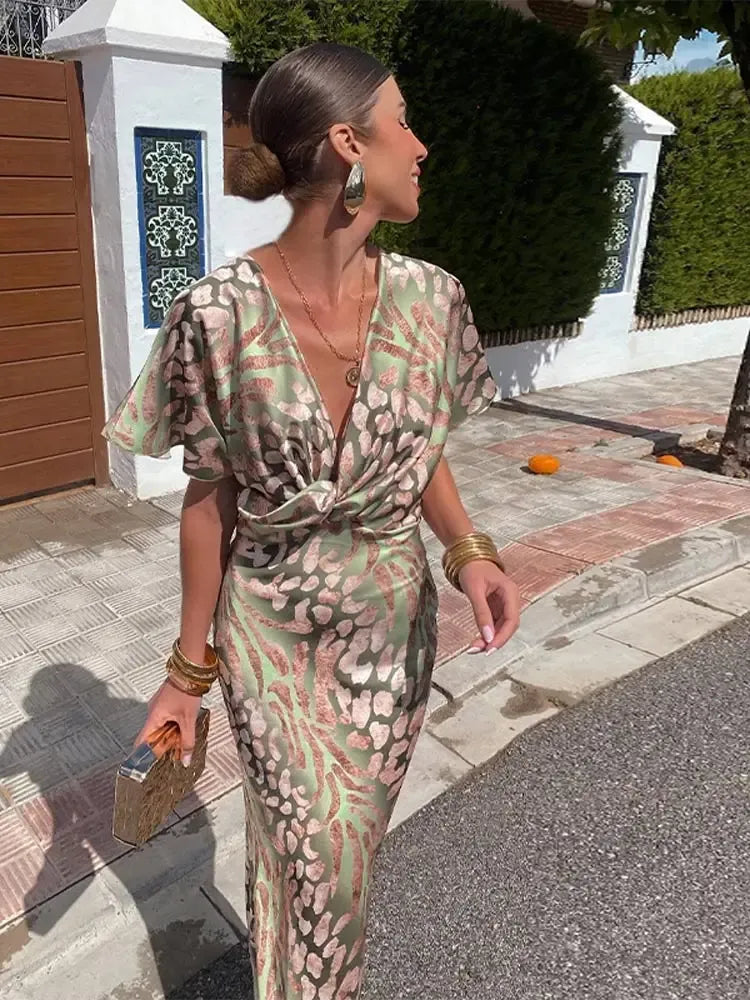 Higinia | Robe midi imprimée aux tons cuivrés