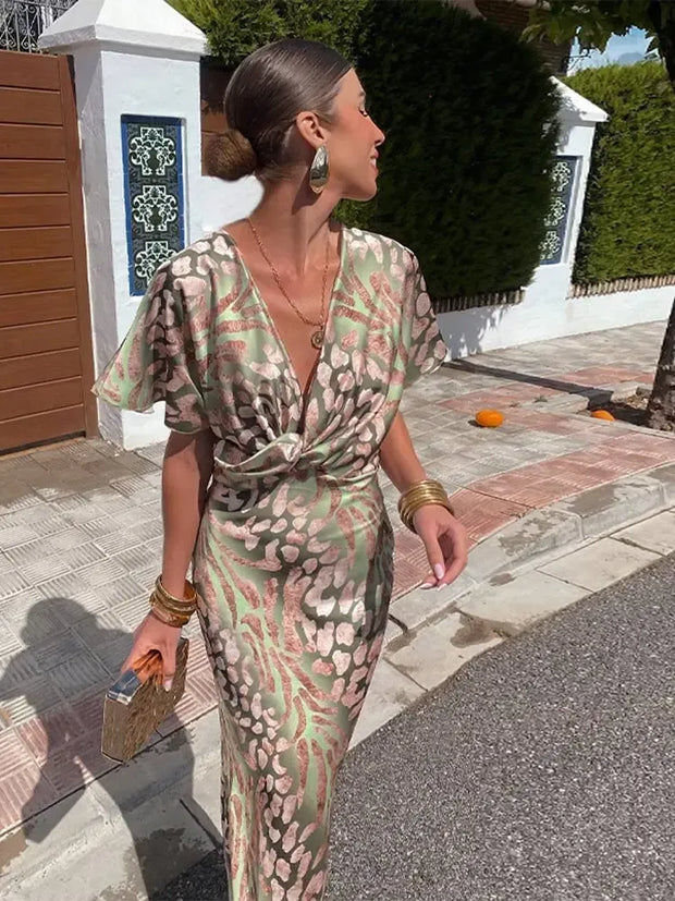 Higinia | Robe midi imprimée aux tons cuivrés