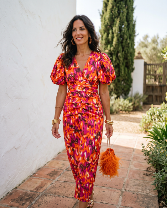 Carla | Robe midi fleurie à manches bouffantes